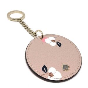 KATE SPADE Round Floral Leather Keychain Keyfob Bag Charm Blush NEW rare!
